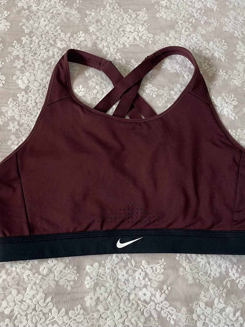 Nike Women's Maroon Crossback Sports Bra with Black Band